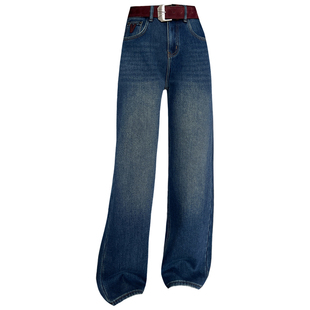 2025冬新款Jeans阿凡牛5387加绒保暖V字宽松显瘦女牛仔直筒阔腿裤