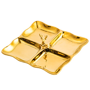 【18周年店庆-限时2.5折】陶瓷分格果盘收纳摆件茶几糖果盘零食