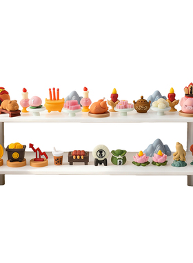 国风神仙五路财神贡品软胶玩偶小配件烤猪人参龙井普洱桌面摆件