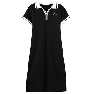 过膝polo连衣裙女夏季宽松遮肚大码翻领气质休闲运动长款T恤裙
