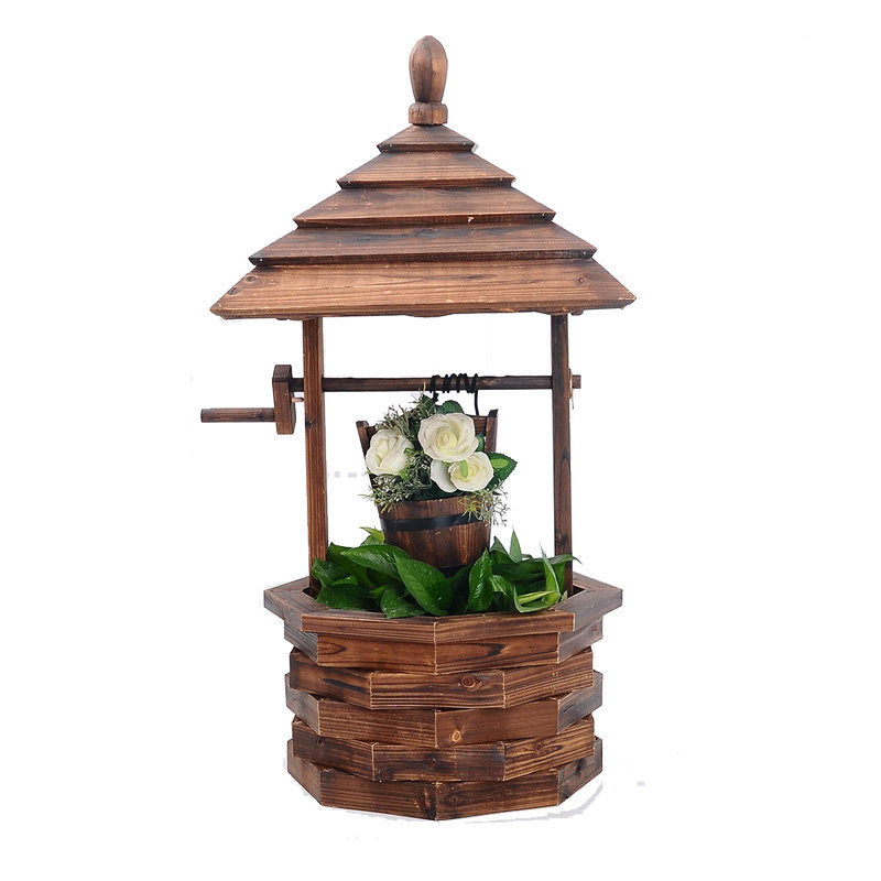 户外碳化防腐木别墅花园庭院装饰创意摆件水井花盆花箱花槽花架