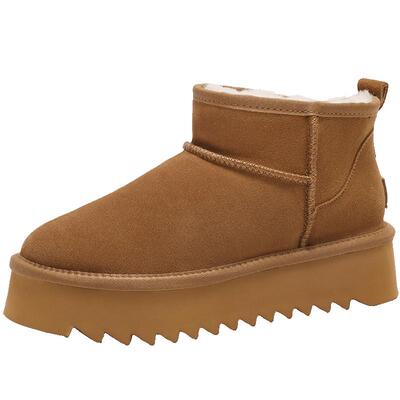 百丽厚底羊毛雪地靴冬季新款加绒保暖毛毛棉鞋短靴子D1C1DDM4