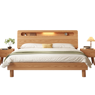 床实木床架1米8双人床橡木全实木1米5的家用大床1米2单人床纯实木