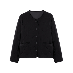 枫竺高端女装菱格圆领长袖棉服外套女短款2025年冬季新款黑色开衫