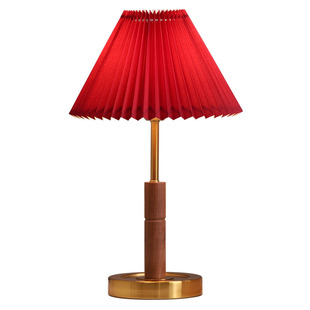 美式台灯卧室床头灯新中式极简百褶家用黑胡桃木床头柜结婚长明灯