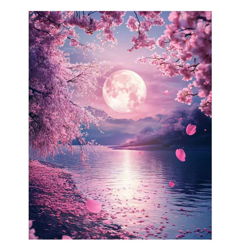 浪漫樱花湖畔防水自粘贴画