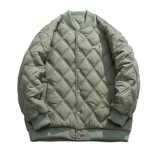 迈特优菱形格棒球服棉衣男冬季新款潮牌加绒加厚保暖棉服外套