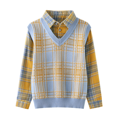 男童假两件毛衣春秋款儿童POLO领