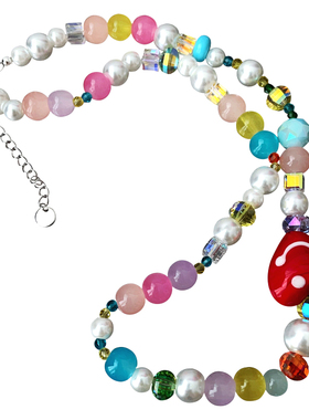 彩色串珠爱心形奶油甜心珍珠项链