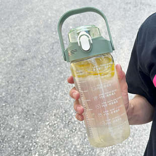 玻璃水杯女士大容量1000ml水壶便携男吸管1L刻度目标喝水杯子瓶