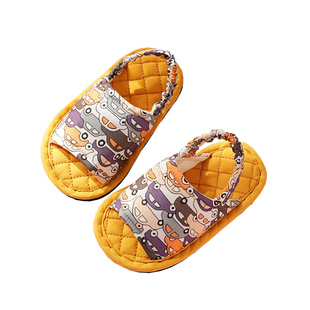 儿童1-2-3岁居家纯棉布艺布底静音卡通可爱春秋家居室内地板拖鞋