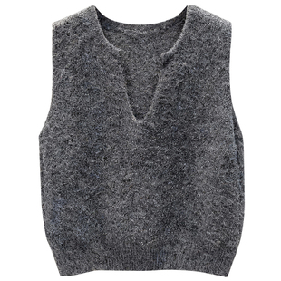 初影 流光溢彩V领针织马甲背心女毛绒绒亮片叠穿打底衫百搭上衣女