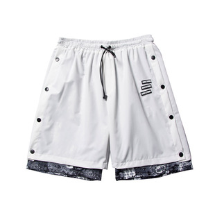 AOGZ夏季腰果花排扣五分裤子男生宽松大码潮牌美式假俩件篮球短裤