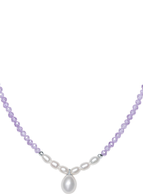 周六福淡水珍珠项链女水滴珍珠链坠S925银优雅送女友圣诞礼物