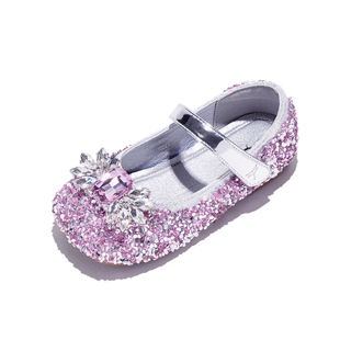 红蜻蜓女童鞋2025秋季新款水钻水晶鞋高跟单鞋儿童皮鞋艾莎公主鞋