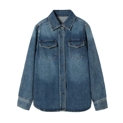 复古纯棉牛仔衬衫女叠穿内搭冬款