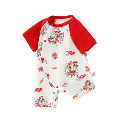 满月宝宝衣服喜庆红色婴儿连体衣