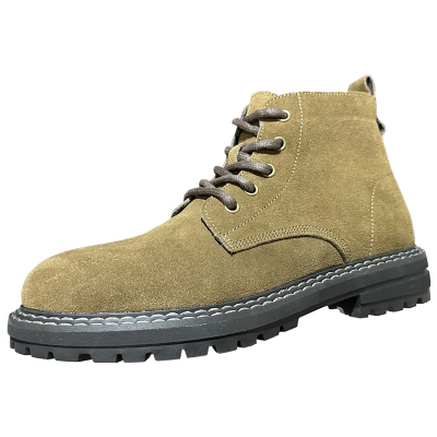 通勤款高帮鞋偏绿棕色真皮马丁靴