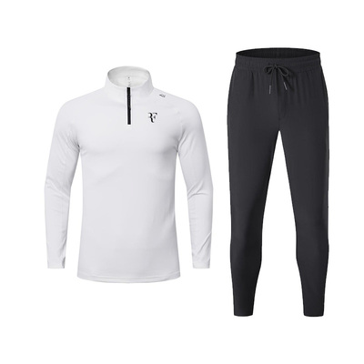 秋冬费德勒网球套装男士立领半拉链套头长袖跑步运动上衣速干长裤