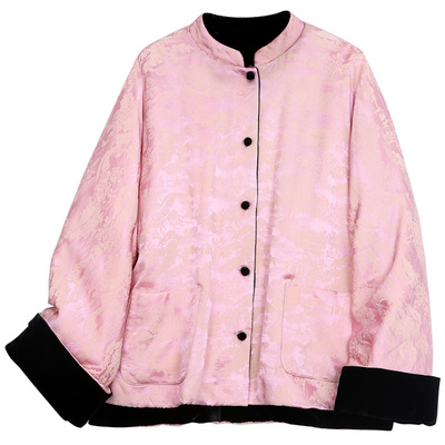 真丝绒两面穿中式复古棉衣女上衣