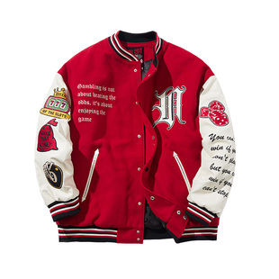 NE核爆炸大码男装美式复古棒球服秋冬宽松棉服幸运刺绣夹克外套