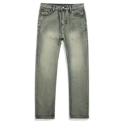 美式复古黄泥染松紧腰水洗做旧牛仔长裤男款秋休闲宽松微喇垂感