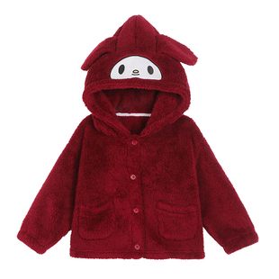 小O宝童装 宝宝红色珊瑚绒家居服女2026冬季女童加厚新年连帽睡衣