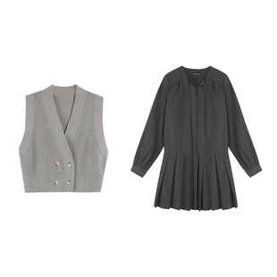 pusumede【现货5折】长袖衬衫连衣裙女设计感裙宽松百褶短裙