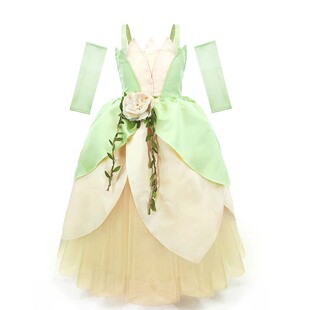 新款蒂安娜公主裙迪士尼万圣节青蛙王子tiana cosplay女童礼服裙