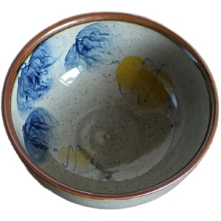 原创植物花卉新款景德镇高温手绘釉下彩粗陶圆饭碗中式古朴风餐具