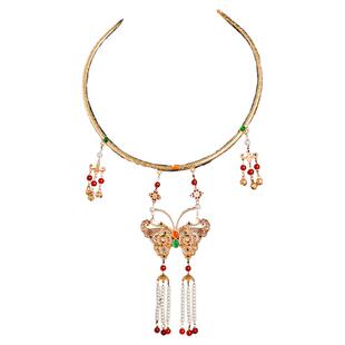 古风复古宫廷合金蝴蝶璎珞项圈发饰古典明制宫廷马面裙项链配饰