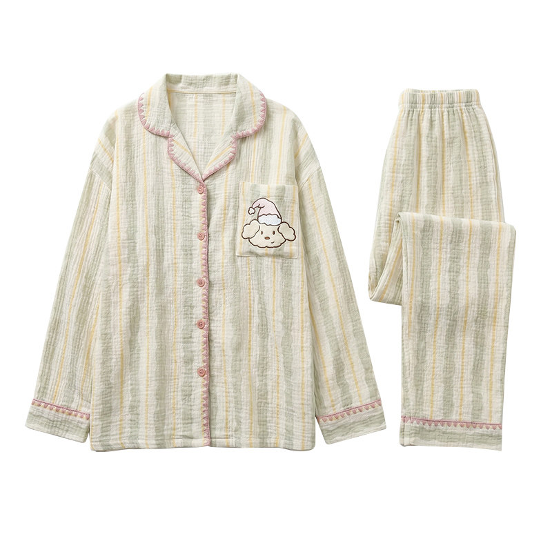 纯棉双层纱布月子服产后哺乳睡衣