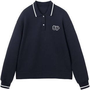 URLAZH有兰 X 原田治联名系列复古藏青polo领休闲宽松长袖卫衣女