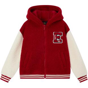 eland kids衣恋童装男童女童外套春季大童仿羊羔绒撞色连帽上衣