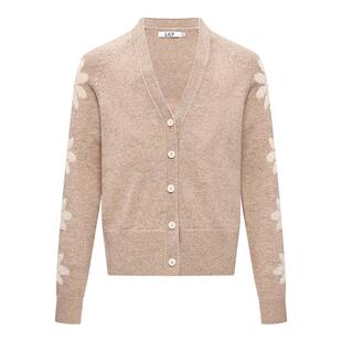 LILY2026春新款女装羊毛混纺撞色提花上衣V领针织开衫毛衣外套