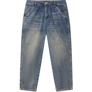 RS流石男装宽松直筒牛仔长裤2026新款春秋季男士经典做旧裤子潮搭