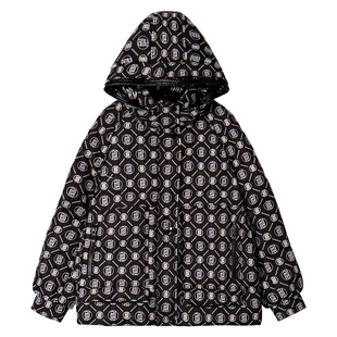 久拉拉黑色圆点白鹅绒羽绒服女短款2025年冬季连帽显瘦加厚短外套