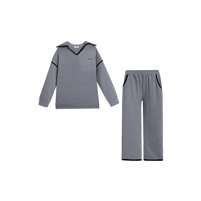 爱慕静暖石松秋冬睡衣女含羊毛桑蚕丝V领套头长袖分身家居套装