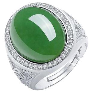 复古925纯银大宝石绿玛瑙夸张食指个性时尚戒指男轻奢小众高级感