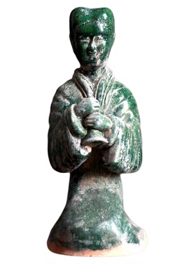 仿古陶器汉绿釉陶人俑乐器俑摆件
