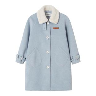 WhyBerry 22AW“冬日来信”蓝色毛呢大衣中长款秋冬女外套学院风