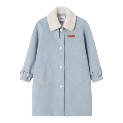 WhyBerry毛呢大衣蓝色学院风