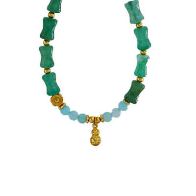 原创复古新中式绿色竹节天然石串珠葫芦手链女百搭高级感小众手串