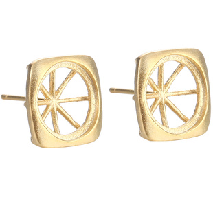 S925银气质小巧耳钉空托耳饰配件银托 diy镶嵌绿松石南红蜜蜡蛋面