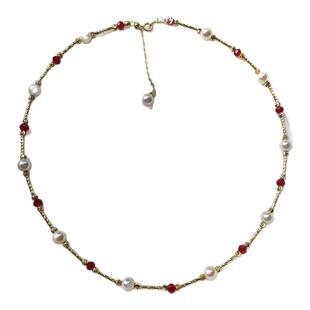 鸽血红宝石满天星珍珠项链akoya极光天女锁骨链镀18K真金新年红