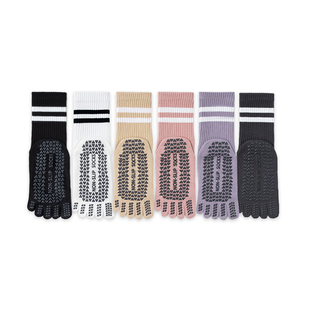 五指瑜伽袜子防滑专业女秋冬普拉提训练室内运动专用健身分趾长筒