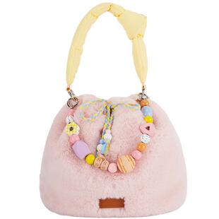 bagsmart毛绒背包双肩包女生斜挎包包女可爱小书包糖豆包女包迷你