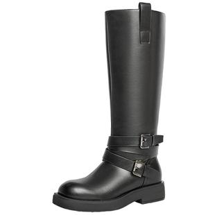 周雨彤同款百丽盛装舞步西部靴女靴子英伦长筒厚底骑士靴C1L1DDG4