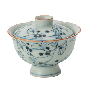 仿古青花汝窑二才盖碗｜复古亚青釉下彩茶碗中式茶备陶瓷功夫茶具
