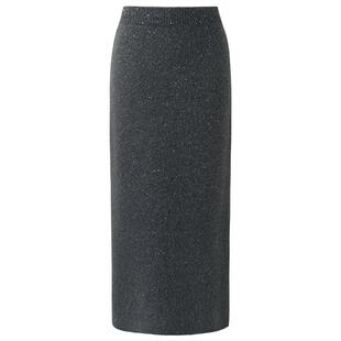 首降3折|歌莉娅半身裙女秋冬新款针织气质设计感包臀中长裙